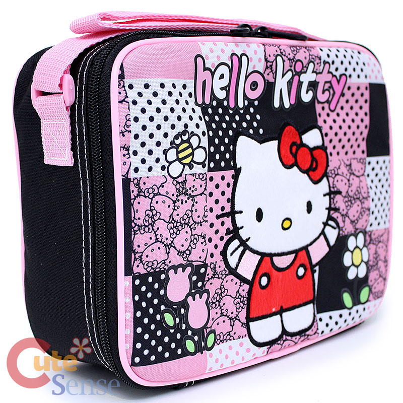 Sanrio Hello Kitty School Insulated Lunch Bag Snack Box Black Quilt