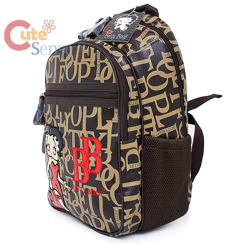 Betty Boop Laptop Bag School Large Backpack Leather Brown Typo eBay