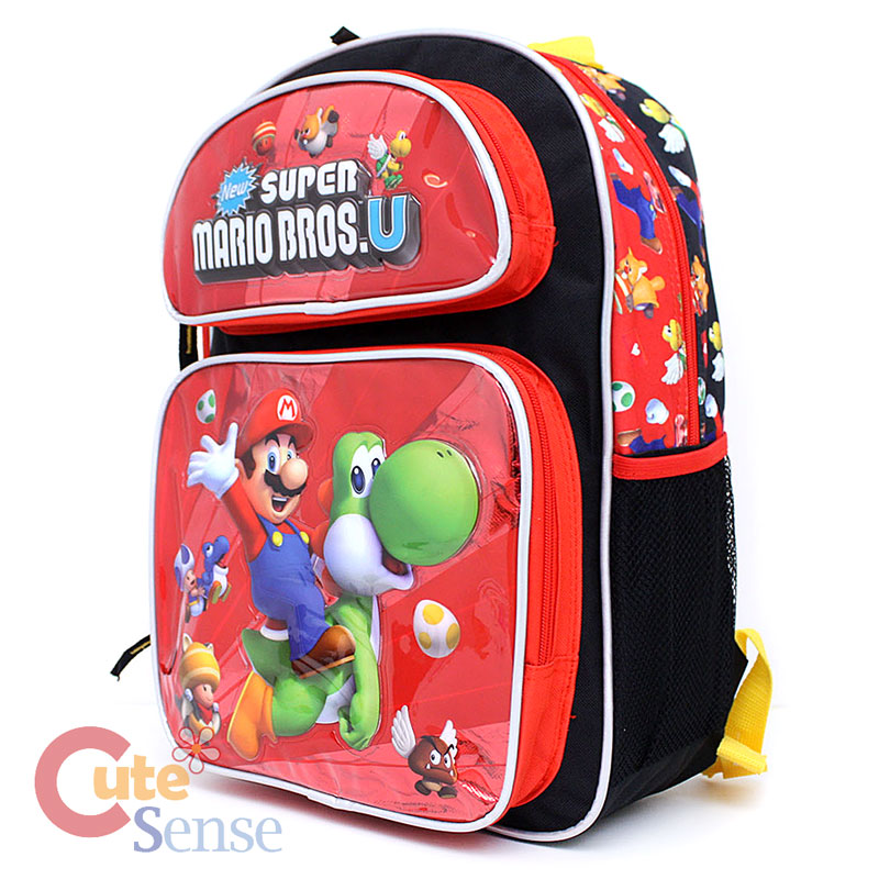 Nintendo Super Mario U 16" Large School Backpack Lunch Bag Set Yoshi