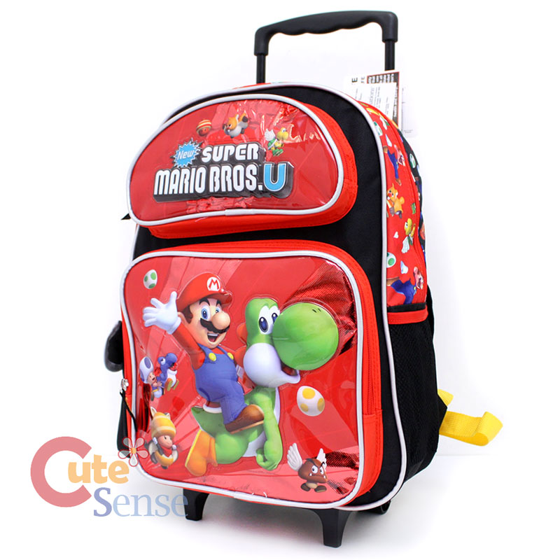 Super Mario U School Roller Backpack 16" Large Rolling Luggage Bag