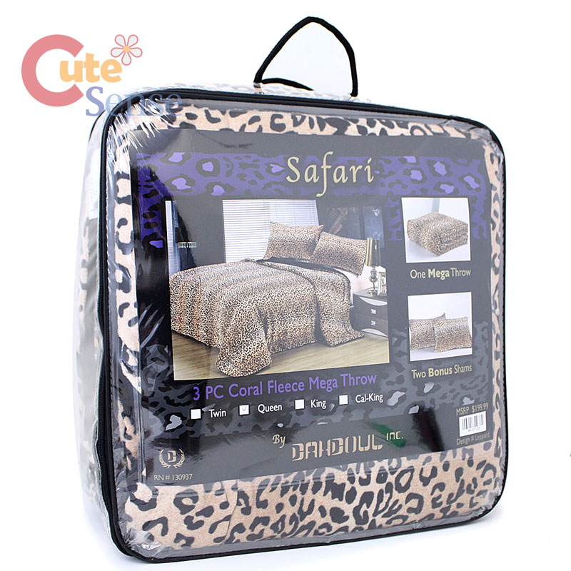 Leopard Queen Bedspread Blanket 2 Pillow Cover 3pc Cheetah Bedding Set Faux Fur eBay
