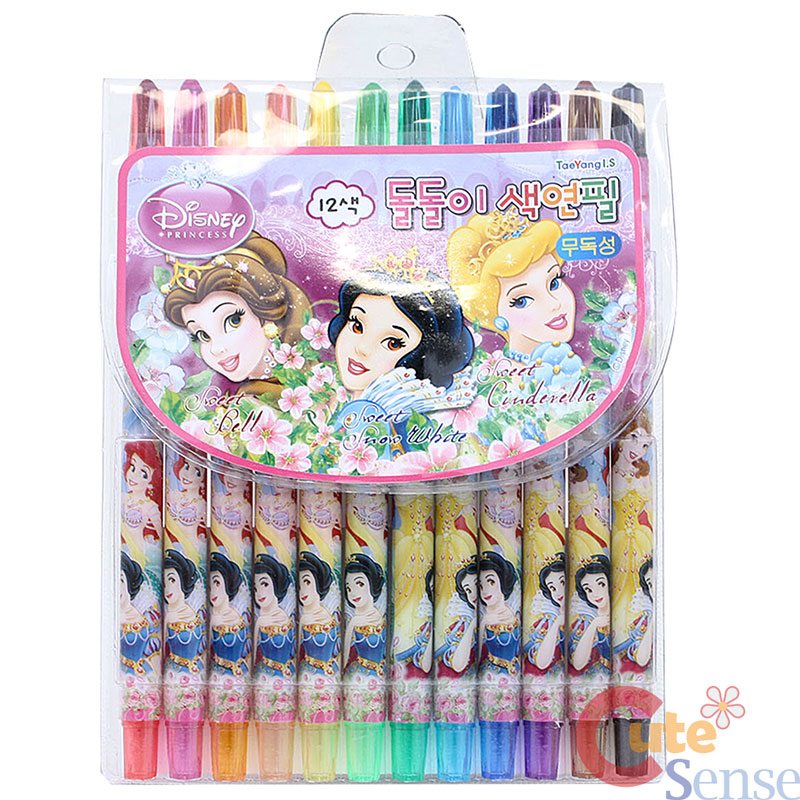 Disney Princess Coloring Pencil 12pc Twist Up Art Pen Set Stationery Set | eBay