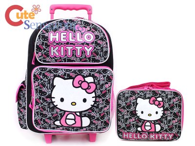 School Bags Lunch Boxes on Sanrio Hello Kitty Large School Roller Backpack Lunch Bag Set Black
