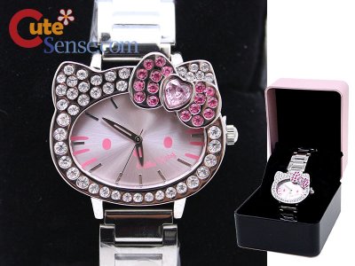 Sanrio Hello Kitty Face Wrist Watch w/Pink Bow :Stainless