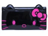 Sanrio Hello Kitty Face Checkbook Long Wallet - Loungefly Black Pink Bow