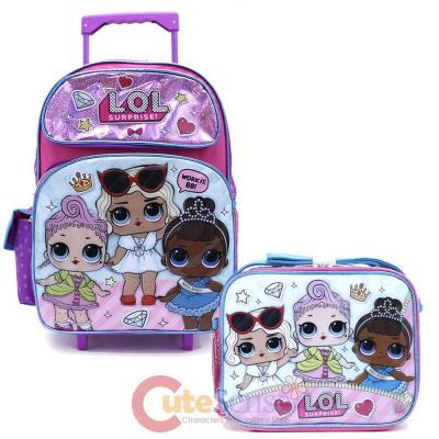 Large School Rolling 16/" Large Backpack Lunch Bag 2pc Set Pink L.O.L Surprise