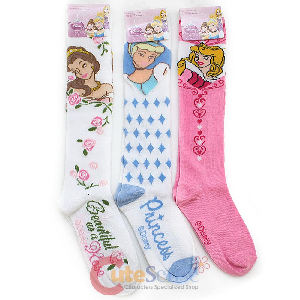 Disney Princess Kids Knee High Socks 3 Pair Set Cinderella Belle and