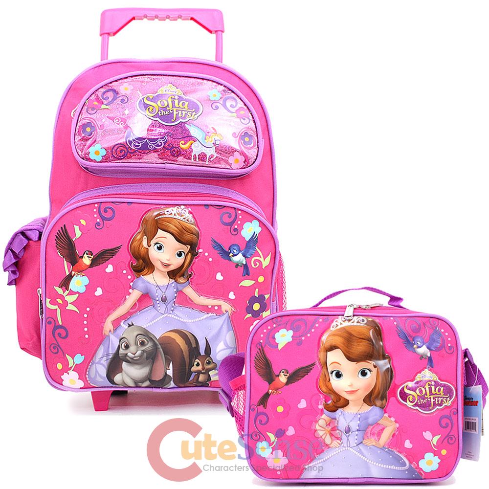 Sofia The First 16" Large School Rolling Bag Wheeled Roller with Lunch