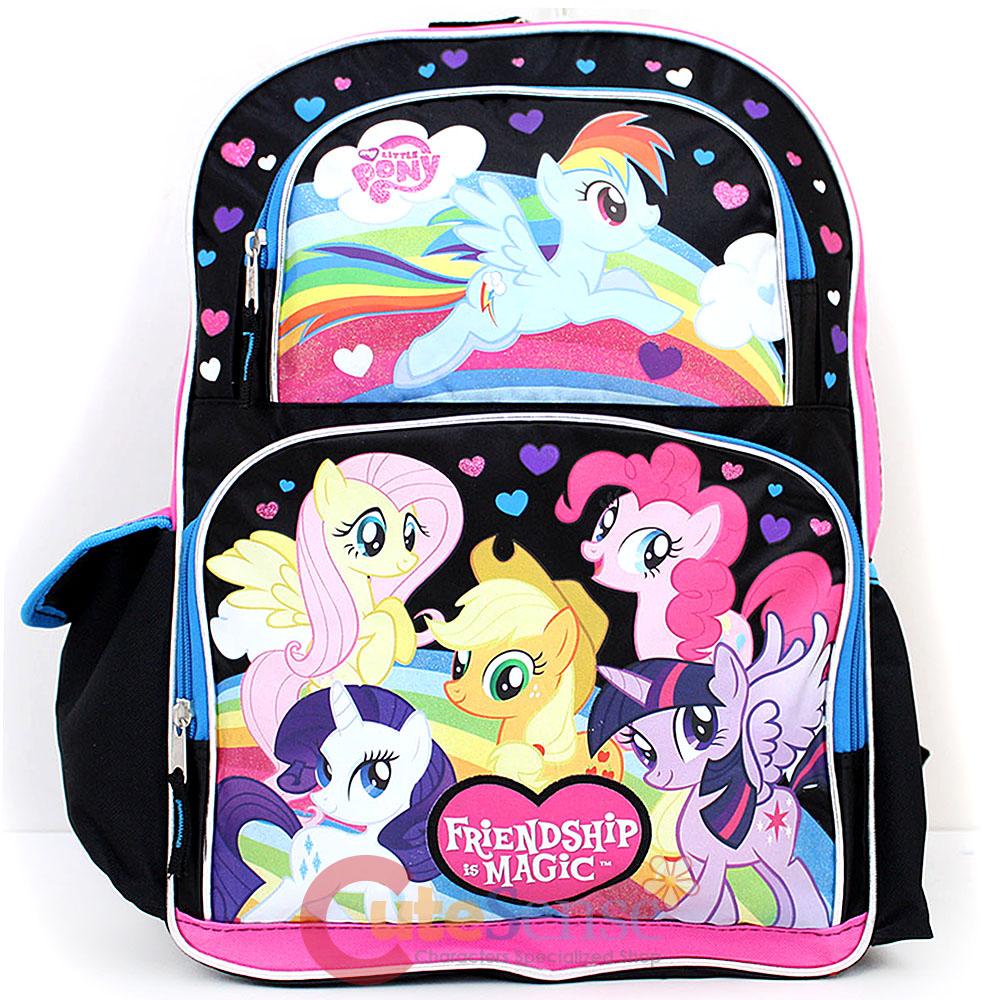 My Little Pony Large School Backpack 16" Rainbow Dash Friends Bag Black
