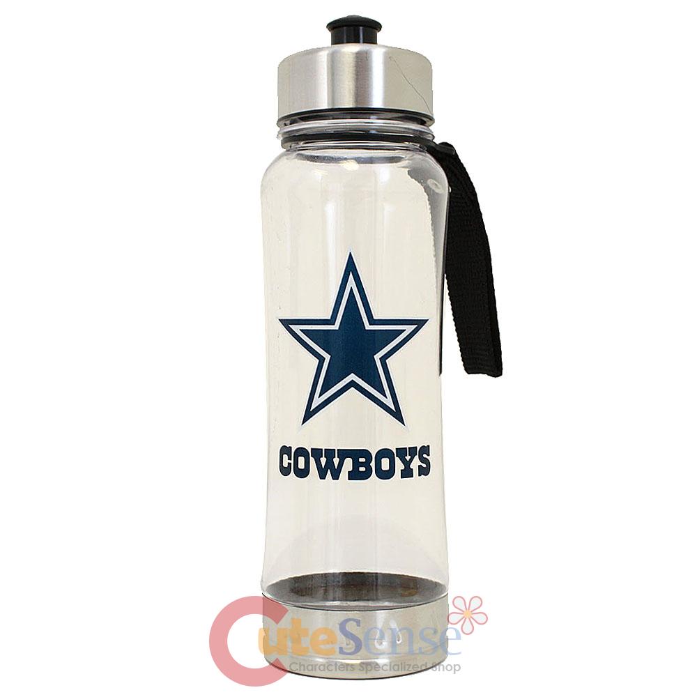 Dallas Cowboys Clip On Water Bottle Clear NFL Logo 16oz Drink Container
