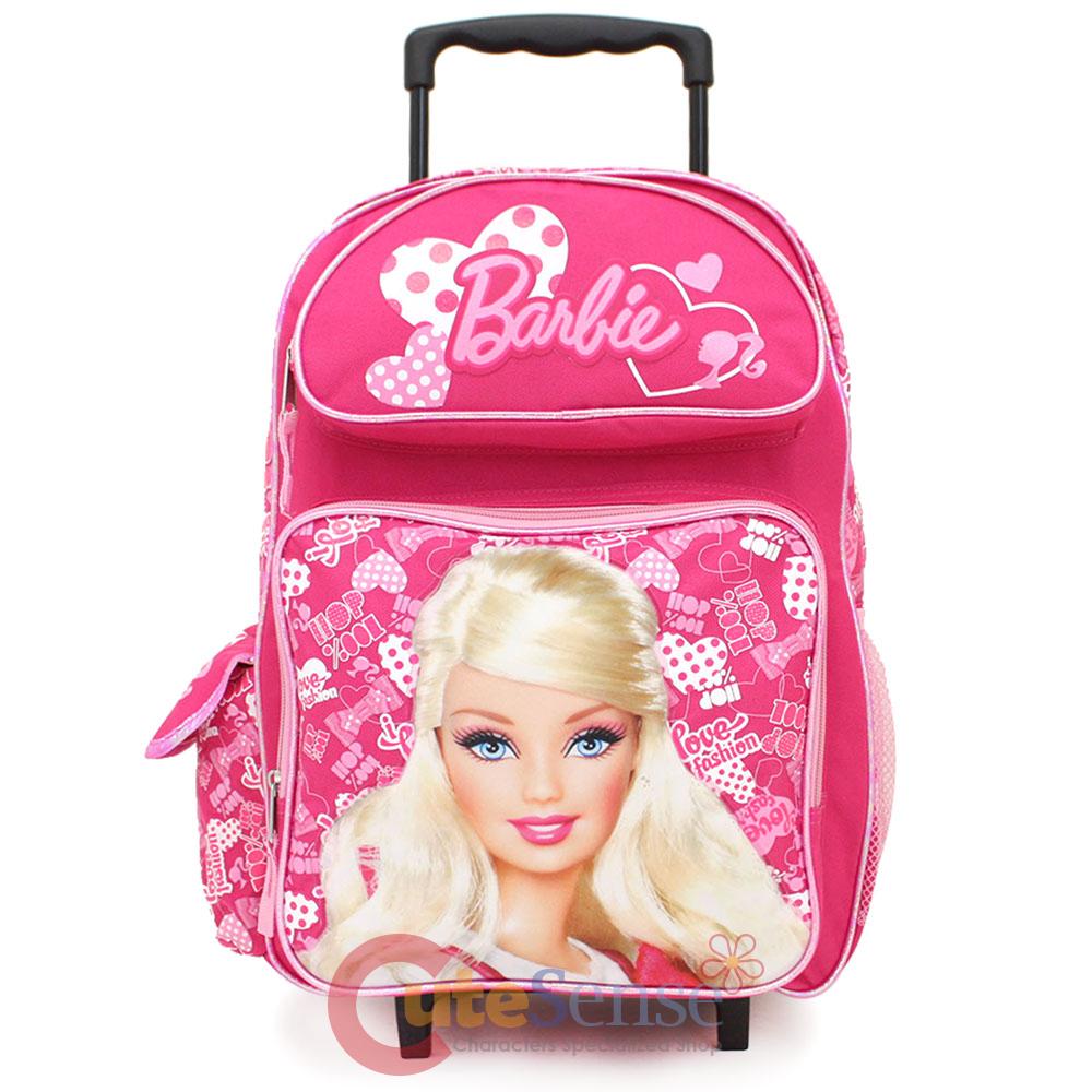 Barbie School Roller Backpack Large Rolling Bag Pink Fashion Book Bag