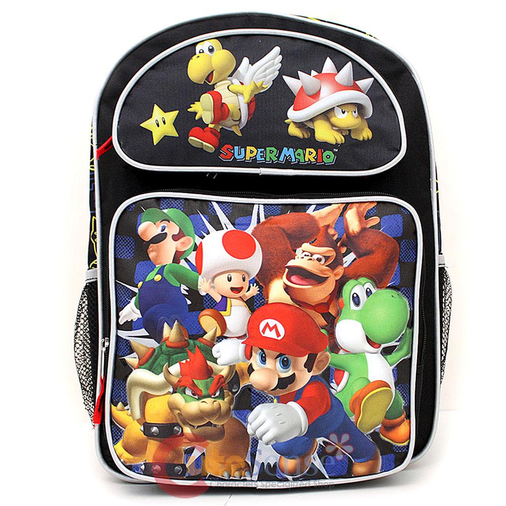 Nintendo Super Mario School Backpack 16" Large Book Bag Dream Team