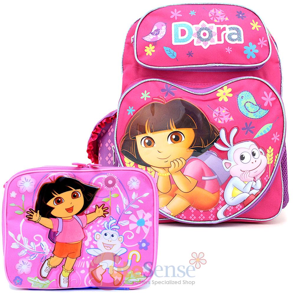 Dora The Explorer Large School Backpack Lunch Bag 2pc Set Golden