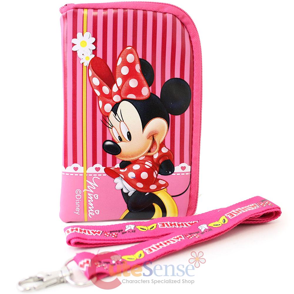 Disney Minnie Mouse Phone Case Coin Bag wallet with Lanyard Pink eBay