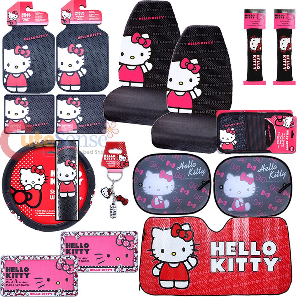 Hello kitty Core Car Seat Covers 16pc Set w/ Full Sunshade Belt Cover