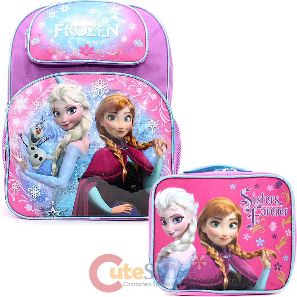 Frozen Large School Backpack 16" Bag Lunch Bag Set Elsa Anna Olaf Pink