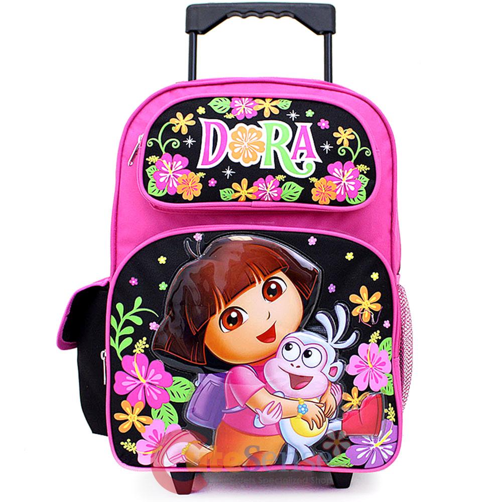 Dora The Explorer Large Roller Backpack 16" School Rolling Bag Flower