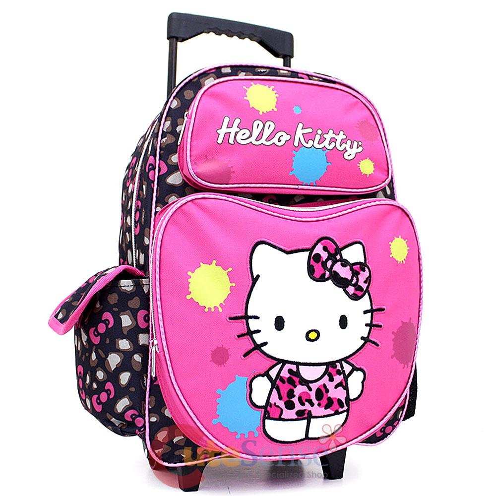 Sanrio Hello Kitty School Roller Backpack Large 16" Rolling Bag Leopard