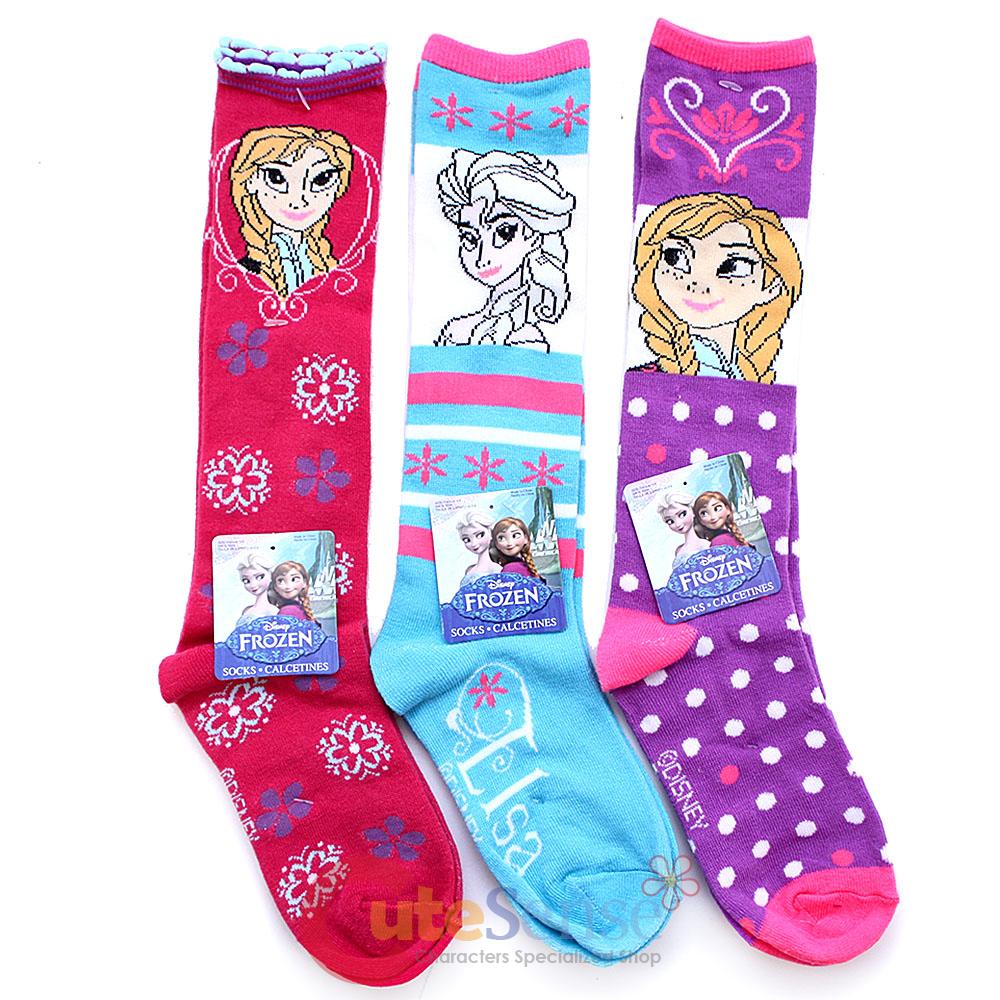 Disney Frozen Elsa Anna Knee High Kids Socks Set 3 Pair eBay
