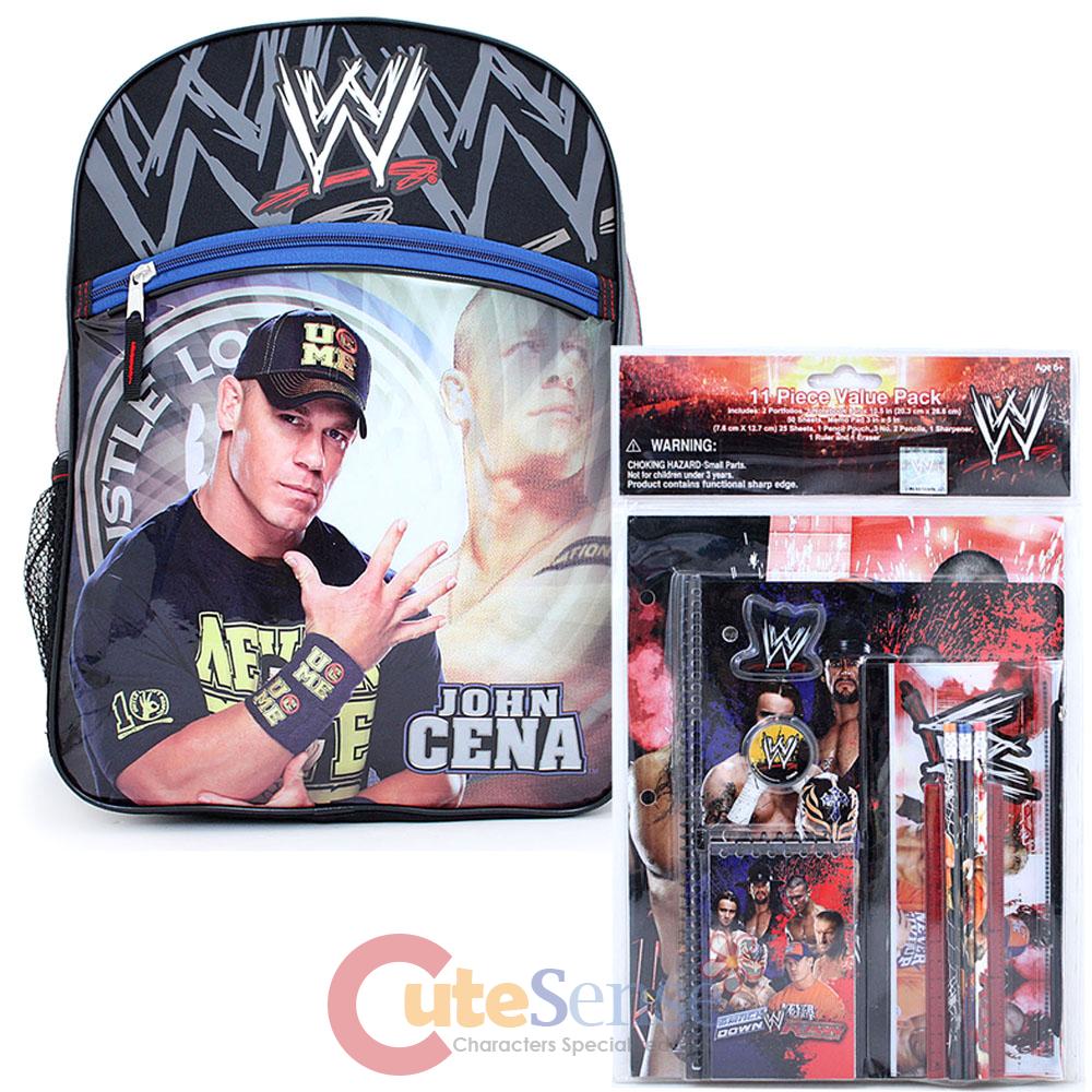 WWE Wrestling Champion Large School Backpack Boy Bag with 11pc
