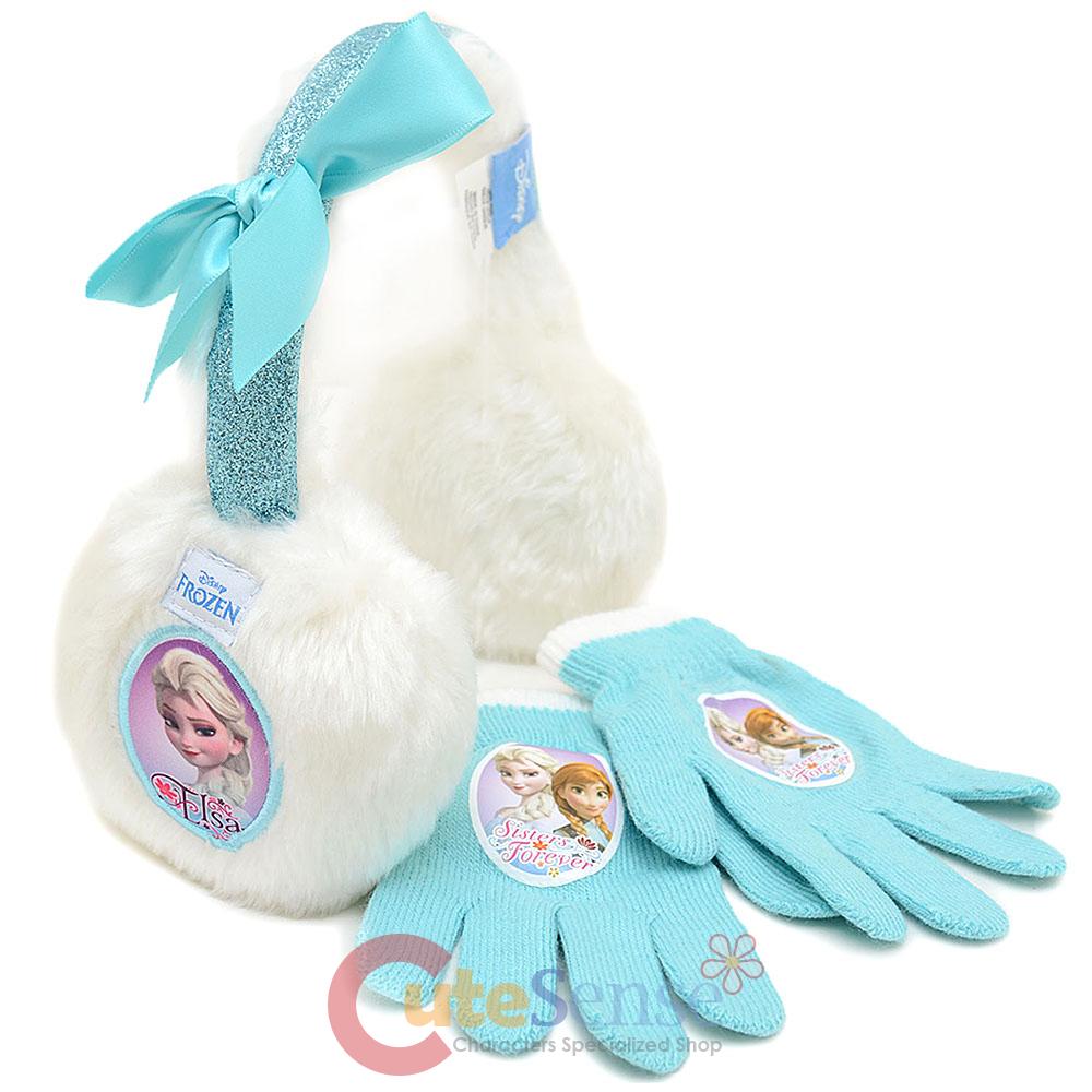 Disney Frozen Elsa Anna Earmuff Gloves 2pc Set with Blue Sequins Bow eBay