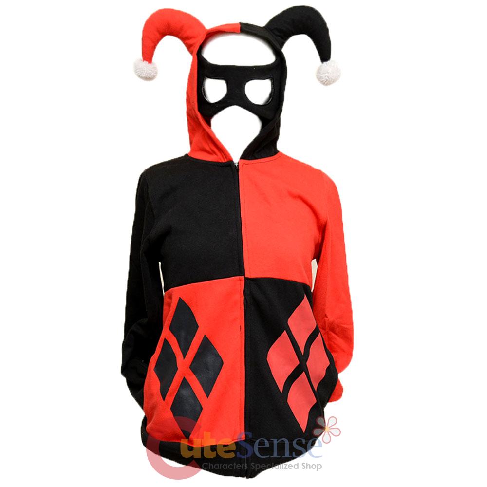 DC Comics Harley Quinn Jester Costume Hoodie Jacket with Detachable