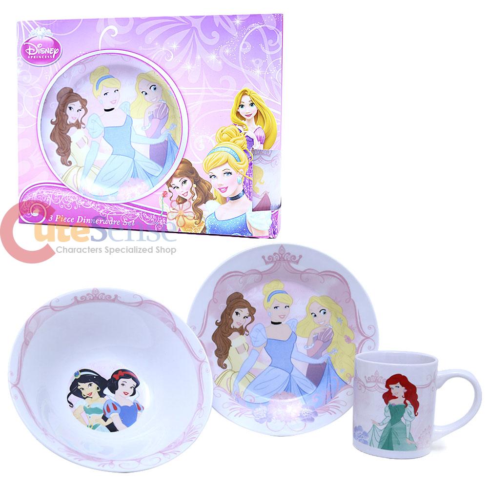 Disney Princess Porcelain Kids Dining 3pc Dinnerware Plate Bowl Mug Set