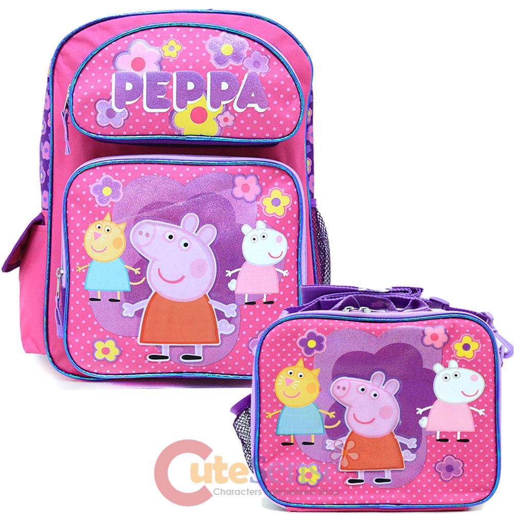 Peppa Pig 16" Large School Backpack Insulated Lunch Bag 2pc Set eBay