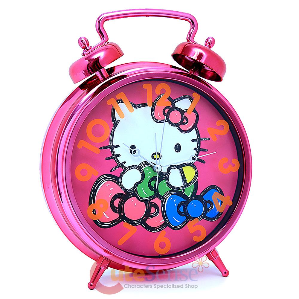Sanrio Hello Kitty Bell Alarm Clock Wall Clock Hugging Bows Pink 13" Watch