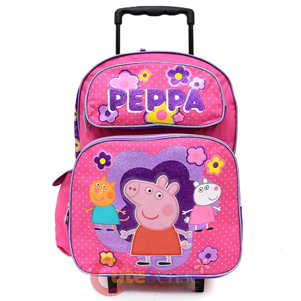 Peppa Pig Large Roller School Backpack 16" Girls Book Rolling Trolley