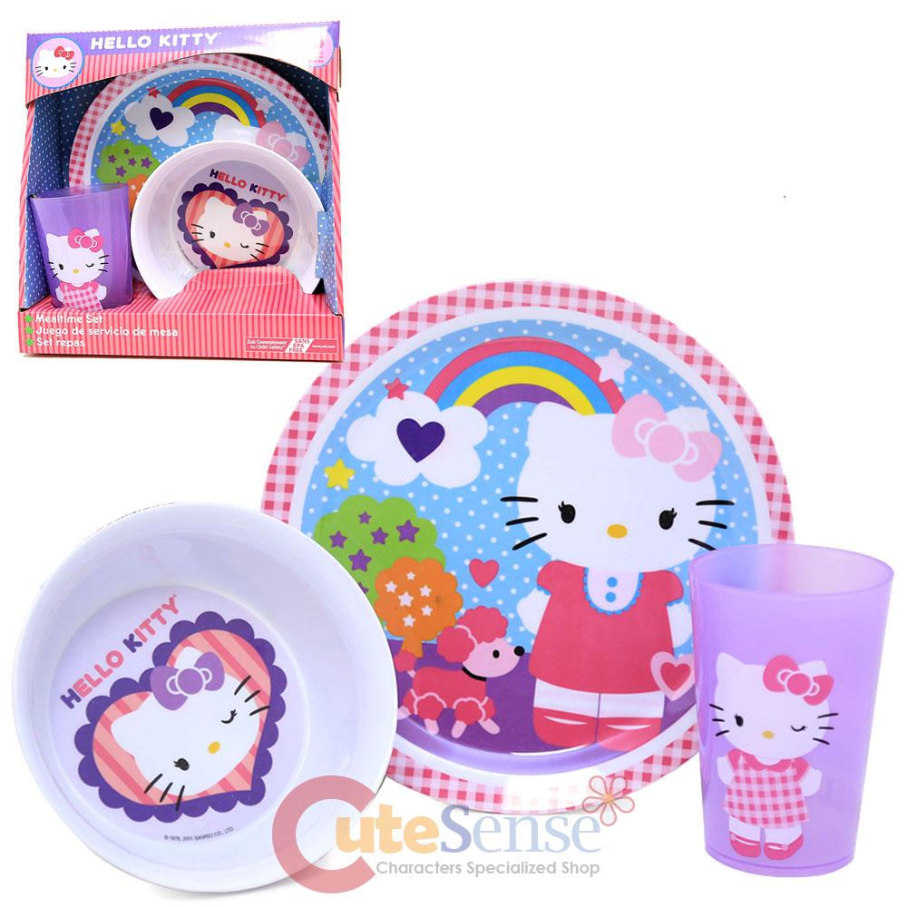 Sanrio Hello Kitty Dining Set 3Pc Kids Dinnerware Plate Bowl Drink Cup