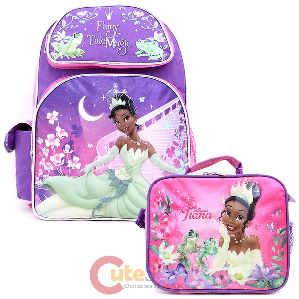 Disney Princess Tiana 16" Large School Backpack Lunch Bag Girls 2pc Bag Set eBay