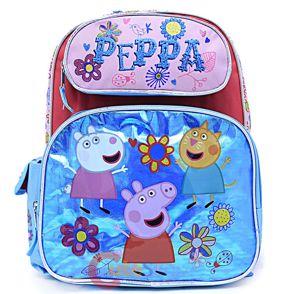 Nick Peppa Pig Medium School Backpack 12" Girls Bag Glittering Blue