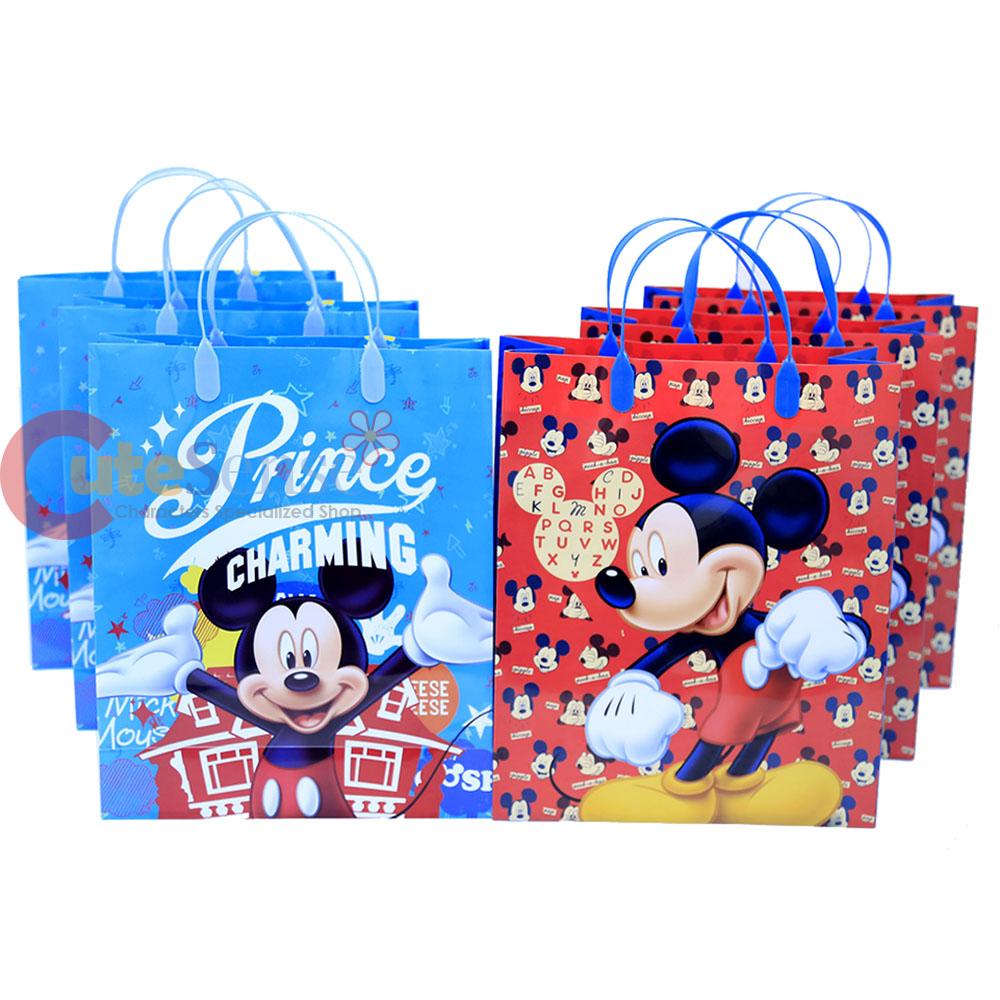 Disney Mickey Mouse 6pc Party Gift Bag Set Plastic Reusable Gag Prince