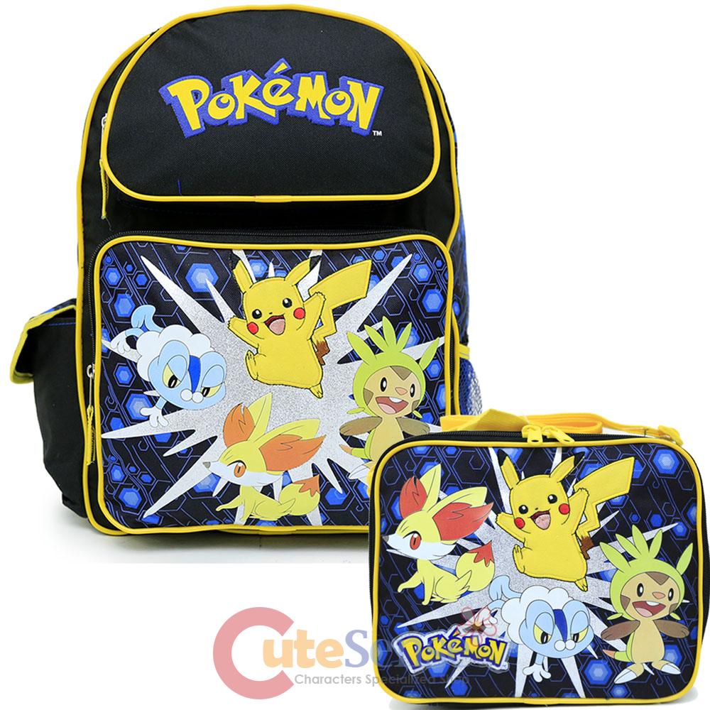 Pokemon 16" Large School Backpack Lunch Bag 2pc Book Bag Set Pikachu