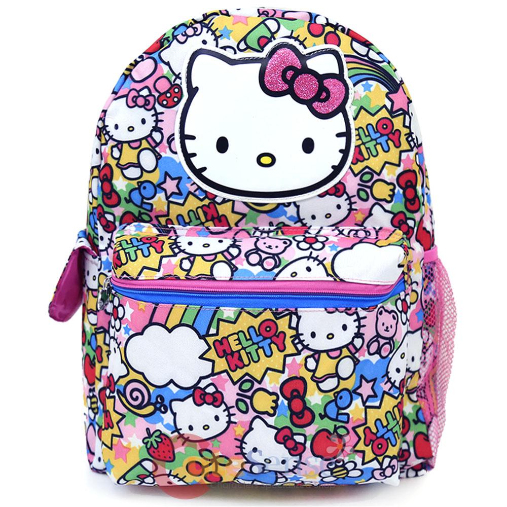 Sanrio Hello Kitty 16" Large School Backpack Rainbow Party All Over Print Bag eBay