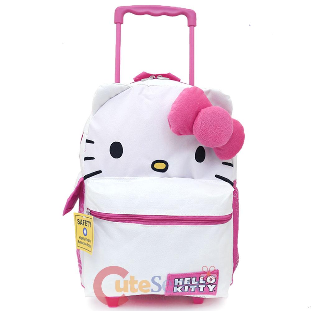 Hello Kitty School Roller Backpack Face Large 16" Rolling Bag Iconic