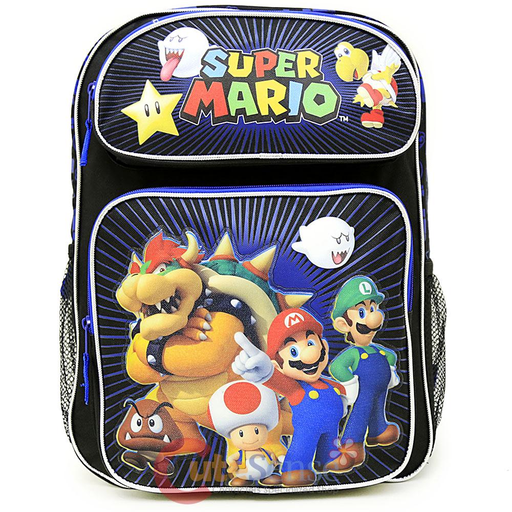 Nintendo Super Mario School Backpack 16" Large Boys Book Bag Dream Team Black eBay