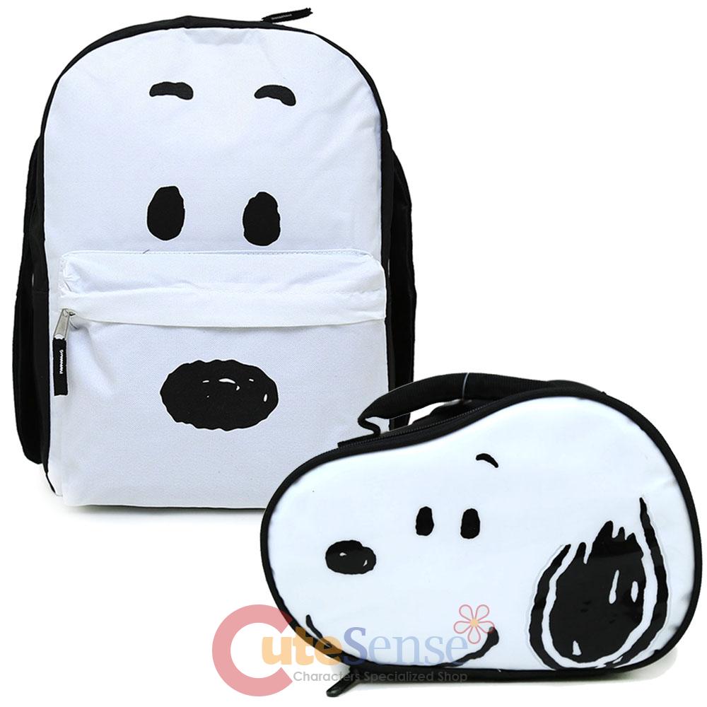 Peanuts Snoopy Big Face Large School Backpack Lunch Bag 2pc Book Bag