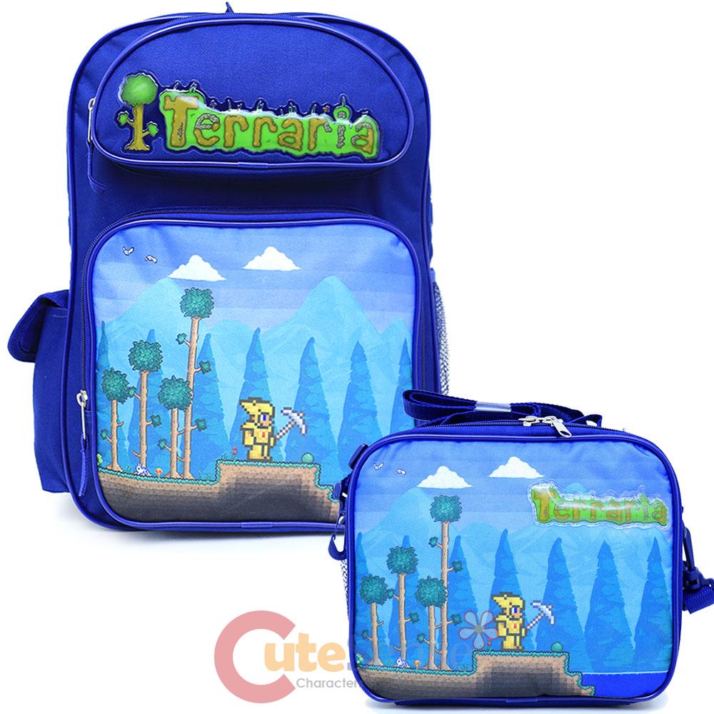 Terraria 16" Large School Backpack Lunch Bag 2pc Set Dig Fight Build