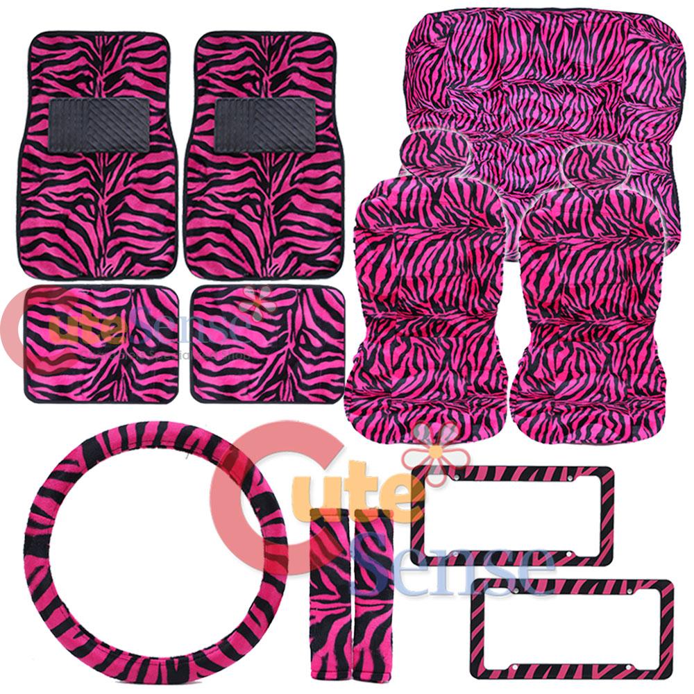 Hot Pink Zebra Animal Print Car Seat Covers Accessories Complete Set
