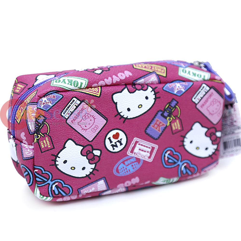 Sanrio Hello Kitty Cosmetic Pouch Bag Leather Pencil Case Bon Voyage