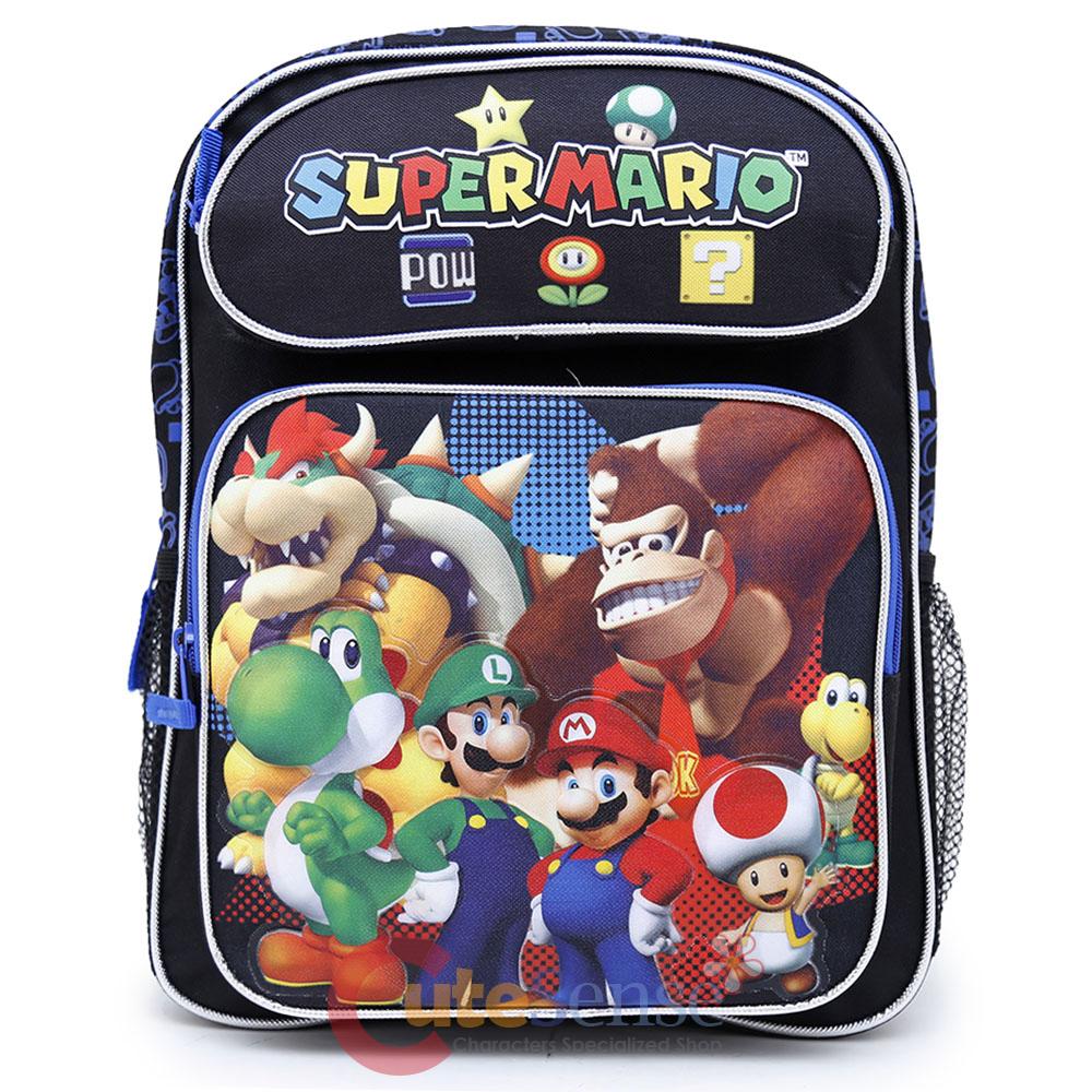 Nintendo Super Mario 14" School Backpack Medium Size Boys Book Bag Team Black eBay