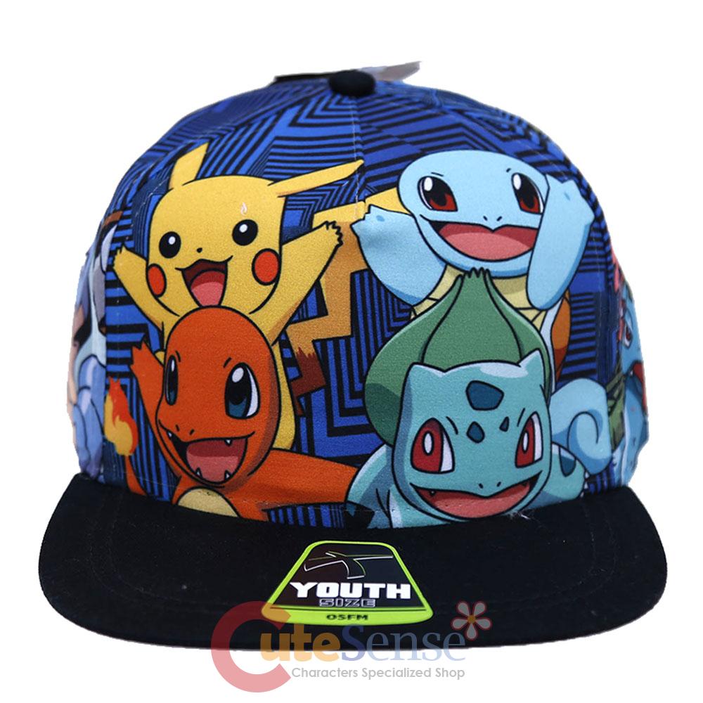 Pokemon XY Youth SnapBack Boys Hat Pikachu Bulbsaur Squirtle Charmender
