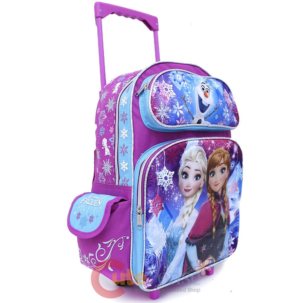 Disney Frozen School Roller Backpack 16" Large Rolling Bag Elsa Anna Floral eBay