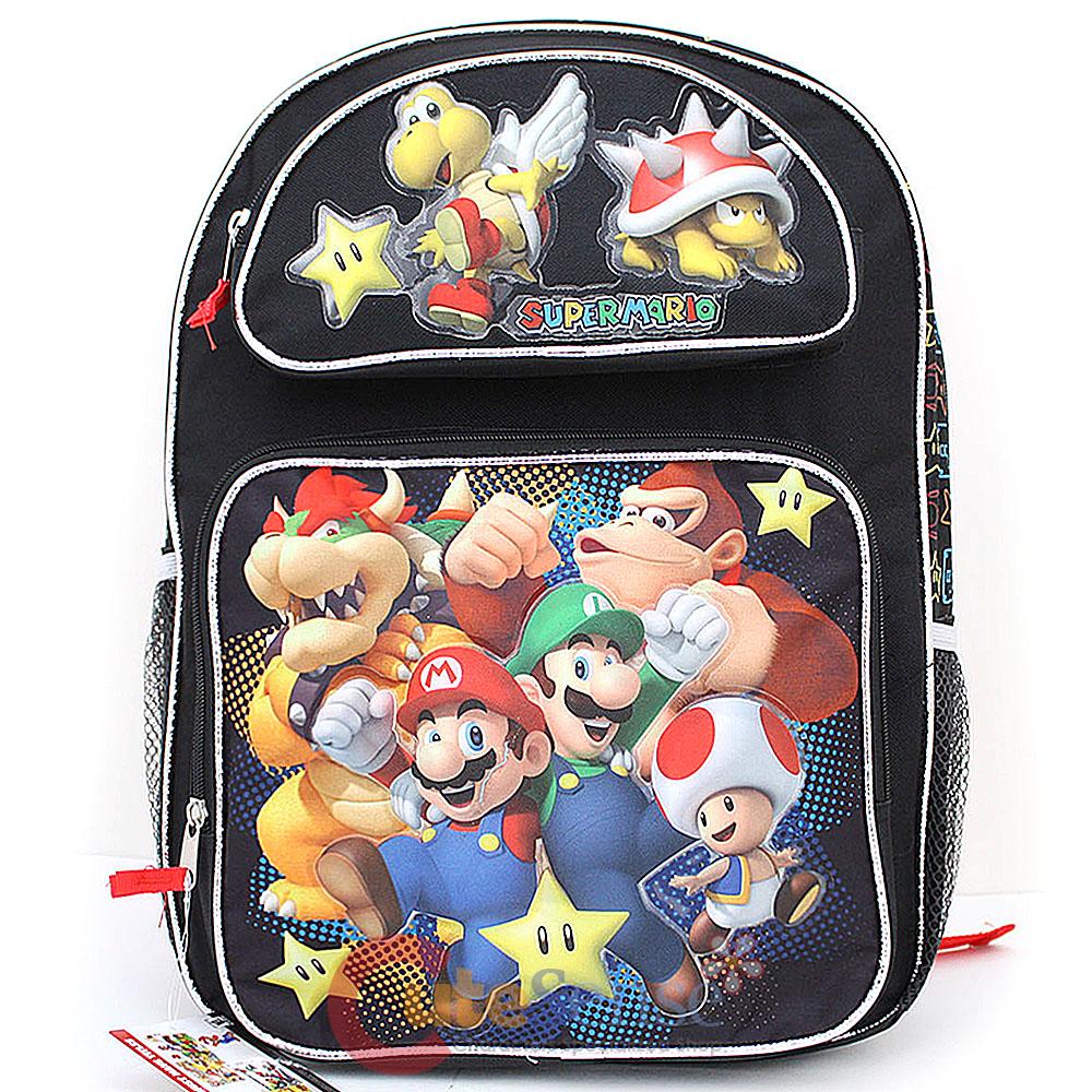 Nintendo Super Mario School Backpack 16" Large Book Bag Dream Team Black eBay