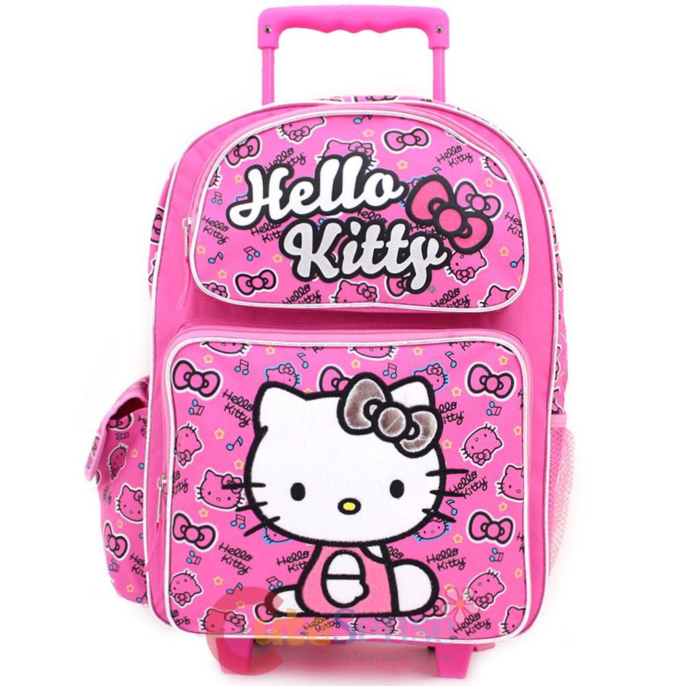 Hello Kitty School Roller Backpack Large 16" Rolling Bag Face All Over