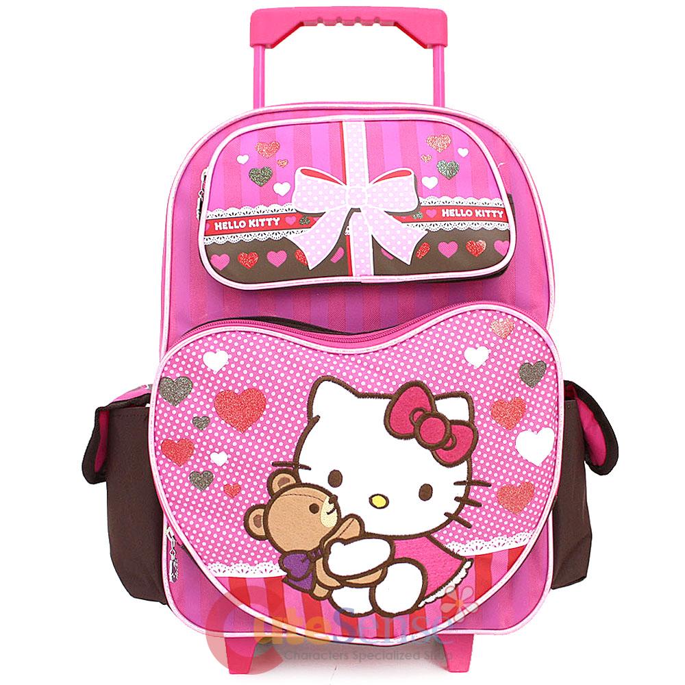 Hello Kitty School Roller Backpack Large 16" Rolling Luggage Bag