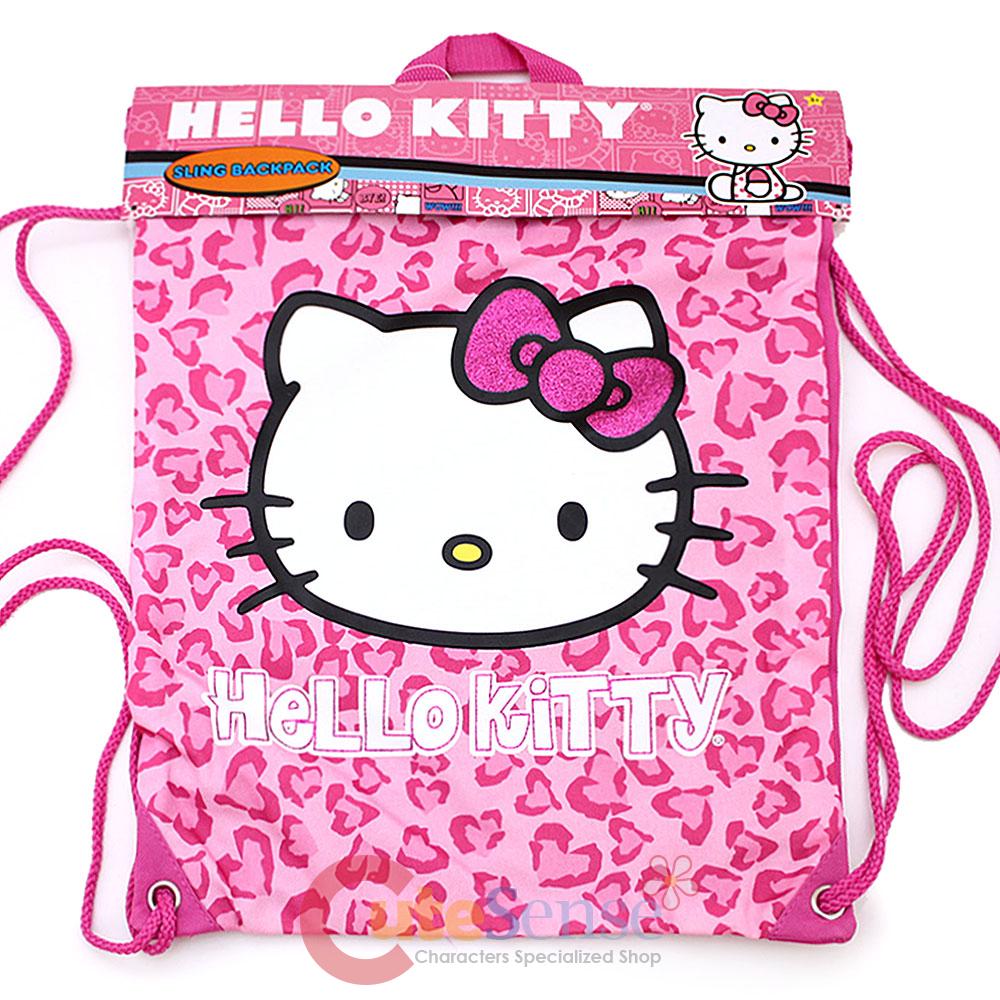 Hello Kitty Draw String Backpack Sling Shoulder Bag Pink Leopard
