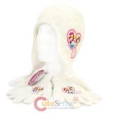 Disney Princess Knitted Laplander Grils Beanie Gloves Set -White
